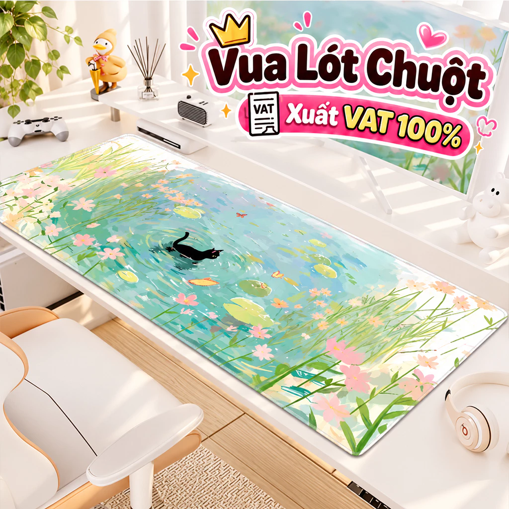 Miếng lót chuột mèo dễ thương Vua Lót Chuột Mousepad thiên nhiên phong cảnh cỡ lớn, di chuột êm