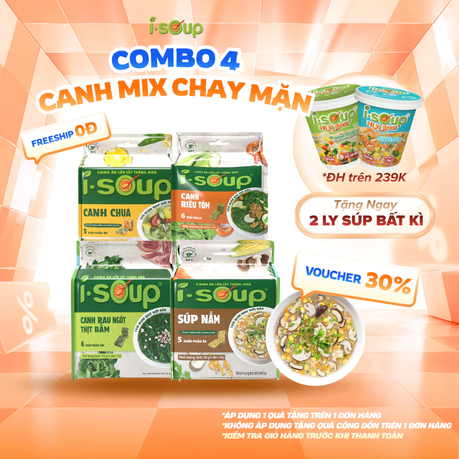 Combo 4 túi canh sấy thăng hoa ăn liền ISOUP - Tự chọn vị