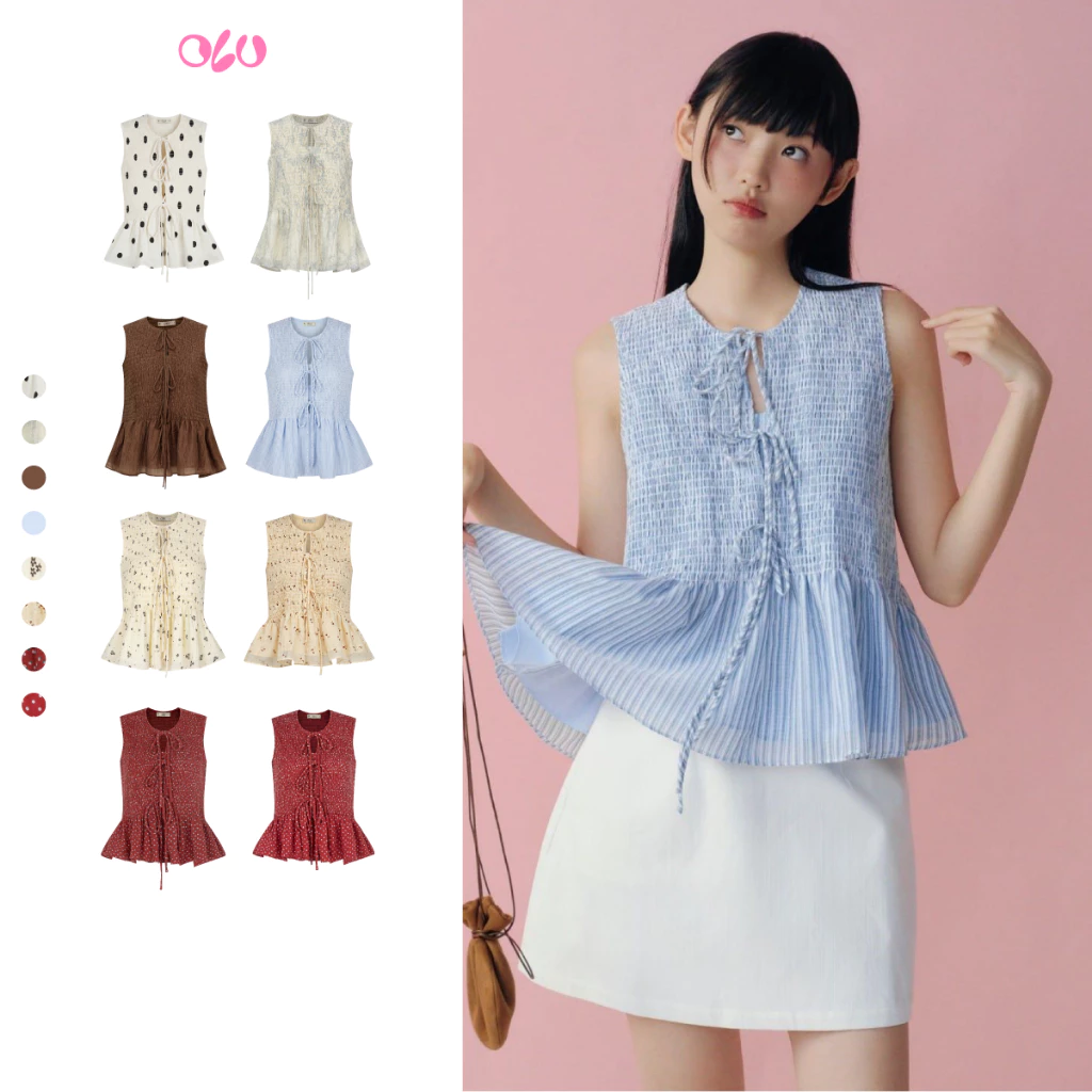 Áo OLV kiểu nữ cột nơ babydoll dáng suông đi chơi Floralie họa tiết nhiều màu