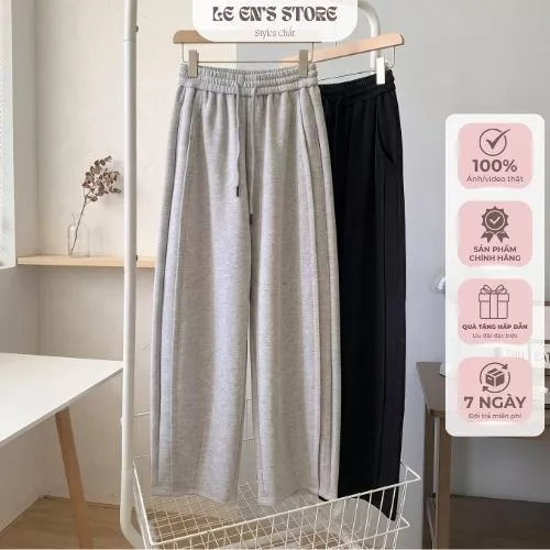Quần Suông Thụng dáng vừa Nữ Xếp Ly Ống Rộng, Quần Nỉ Cotton Dày Mịn Basic 3 Màu Siêu Ấm - Q63