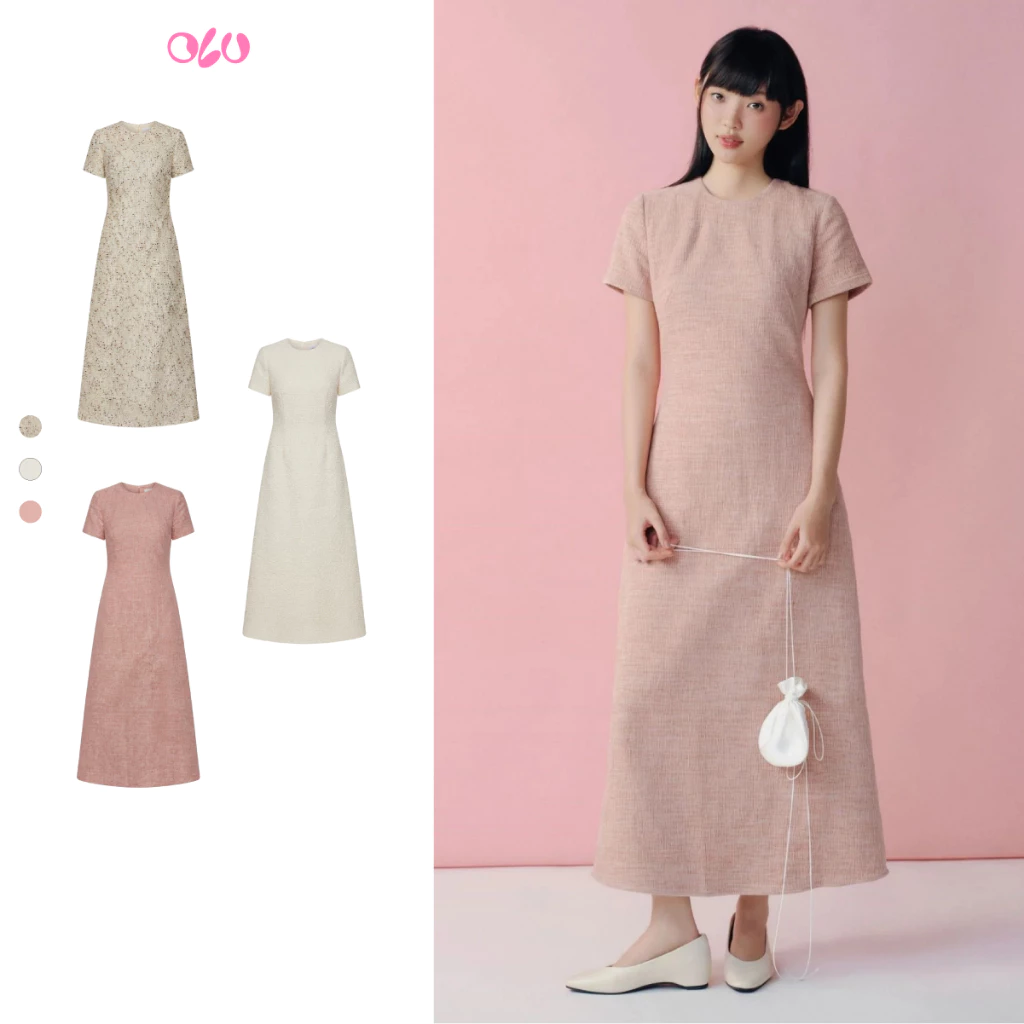 Đầm cổ tròn dáng ôm High Neck Midi Dress nữ tính nhiều màu OLV