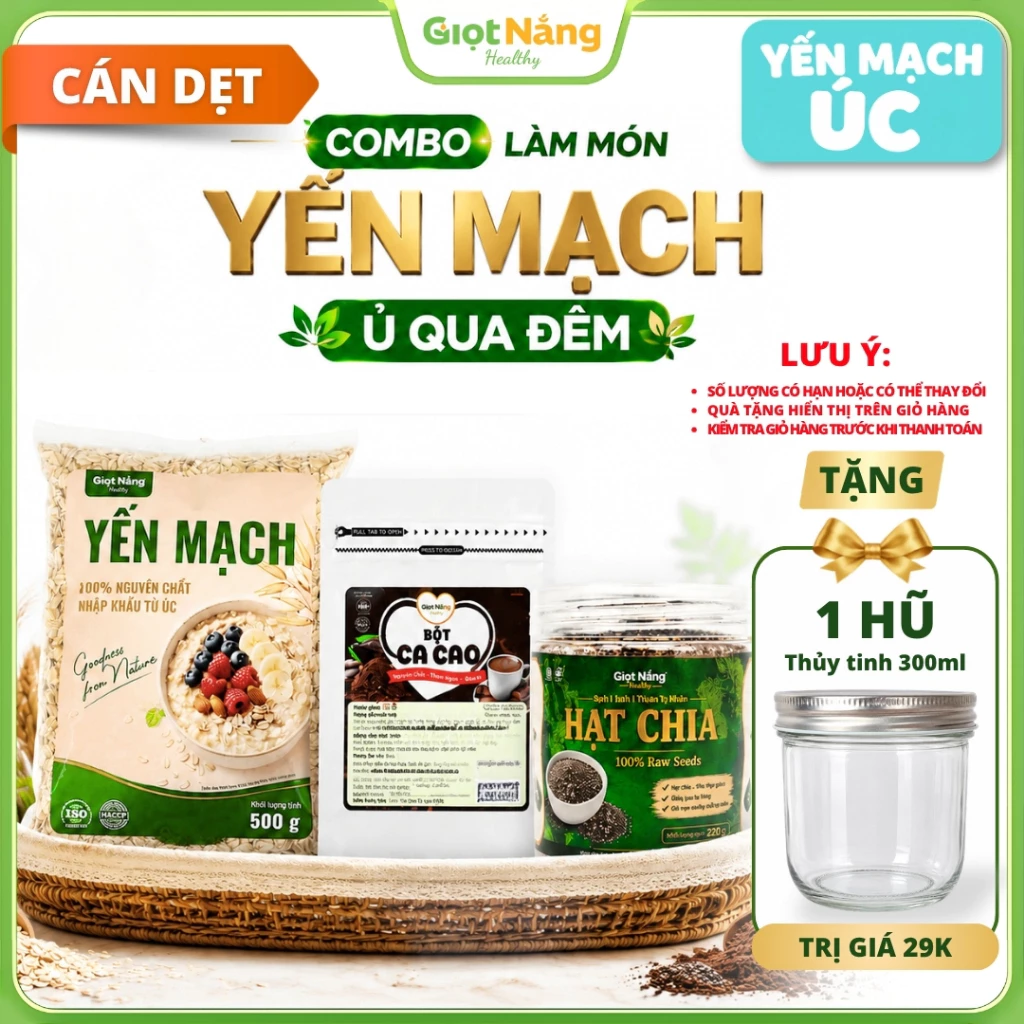 Combo Yến Mạch Cán Dẹt Làm Món Ủ Qua Đêm Ăn Healthy Tiện Lợi Nhanh Gọn từ Nông Sản Giọt Nắng Dịp Tết Trung Thu