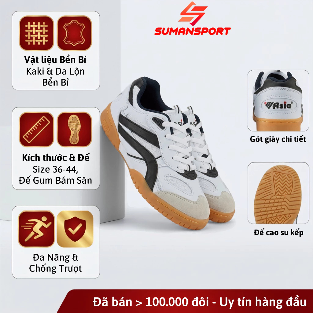 Giày cầu lông ASIA MCS02 bóng chuyền bóng bàn chạy bộ giày đạp xe tập thể dục đế kếp nam-nữ có khâu đế