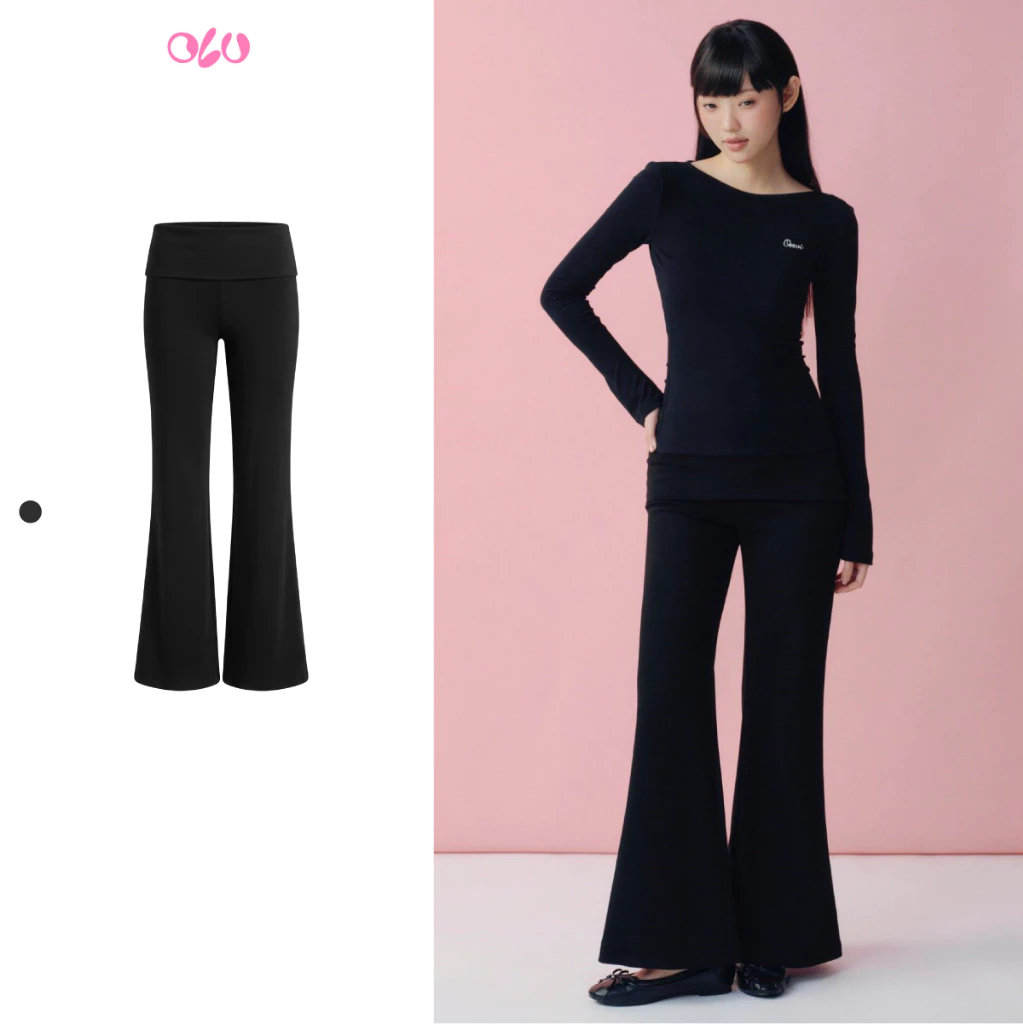 Quần thun OLV ống loe tôn dáng Black High Waist Flared Pants phù hợp mọi dịp