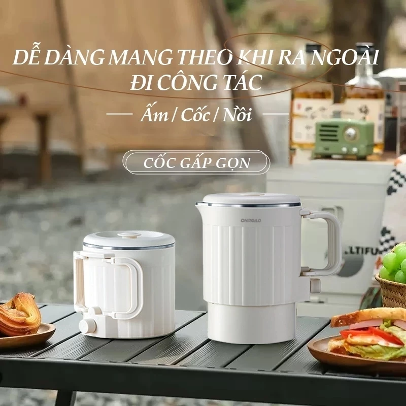 ONR-Ấm Đun Nước Di Động, Ấm Đun Nước Gấp Giữ Nhiệt Du Lịch, Ấm Đun Nước Điện Inox, 800ml