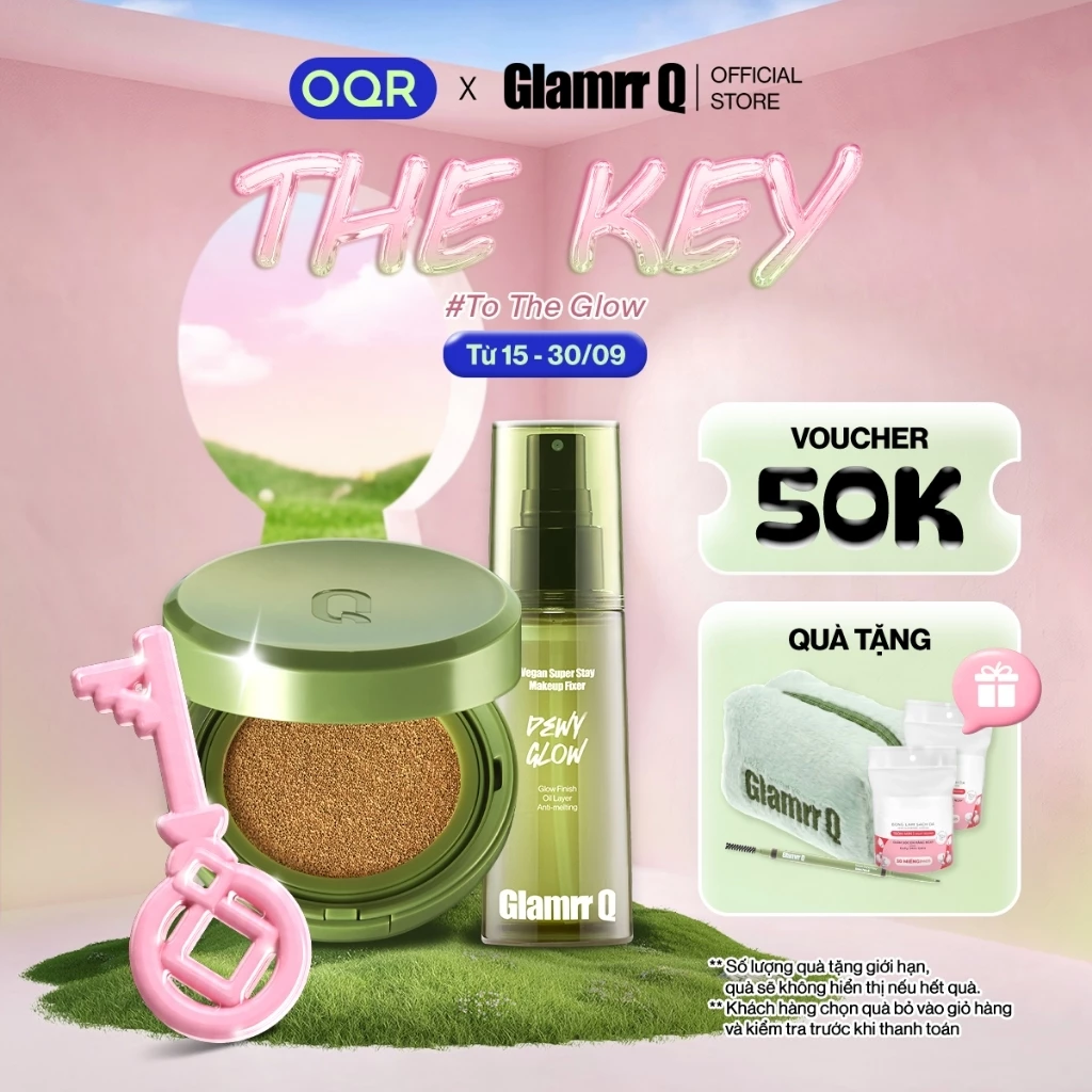 Combo Glamrr Q Cushion &  Xịt Khóa Nền Cố Định Glamrr Q Vegan Super Stay Makeup Fixer 50ml