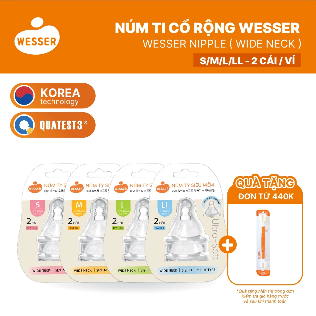 [MỚI] Núm ti cổ RỘNG Wesser size S/M/L/LL (2 cái/hộp)