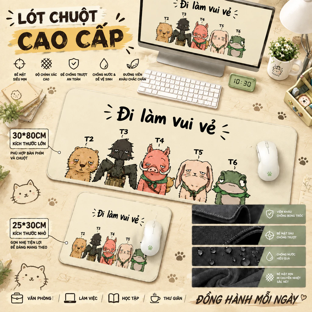Tấm lót chuột Tiểu Yêu Quái Núi Lãng Lãng đáng yêu, tấm lót chuột bàn phím cỡ lớn, họa tiết hoạt hình, bề mặt mịn