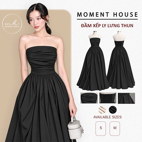 Đầm Xếp Ly Ngực Dáng Xòe Dài – Váy Ống Thanh Lịch, Lưng Thun Co Giãn Thoải Mái