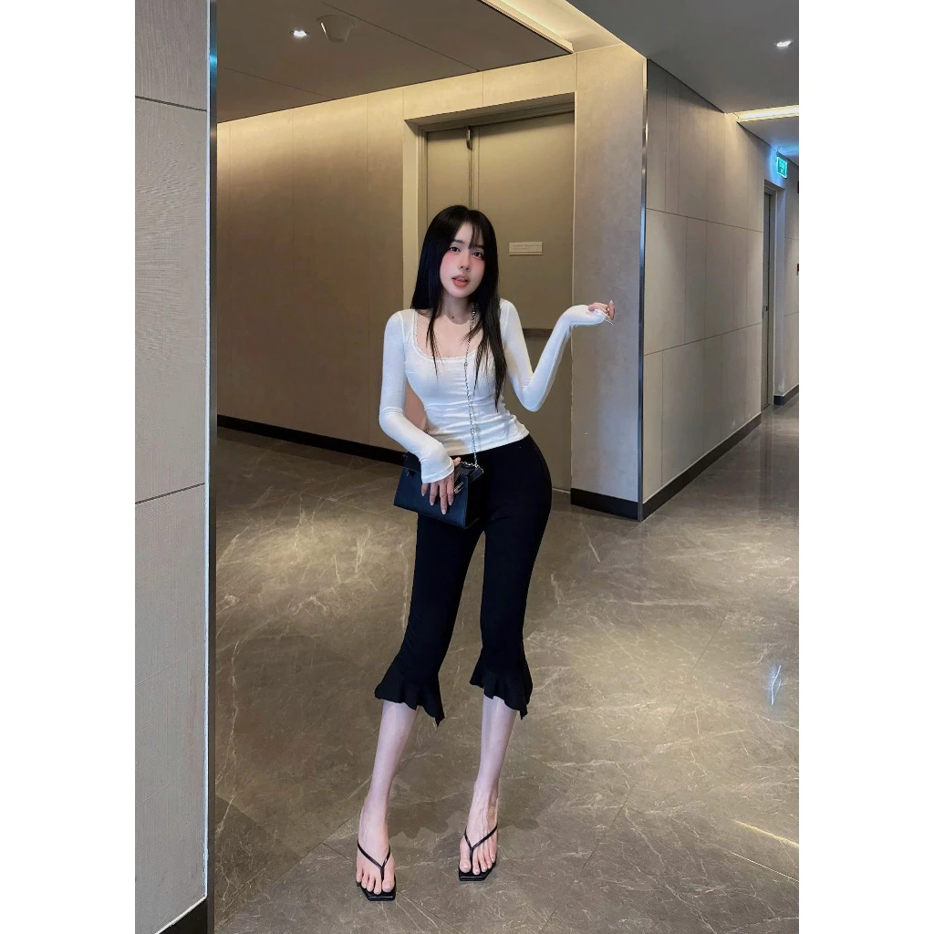 Sét áo body cổ vuông dài tay mix quần legging lửng ống loe sét 2 màu tôn dáng phong cách trẻ trung S105[KÈM ẢNH SÀN]