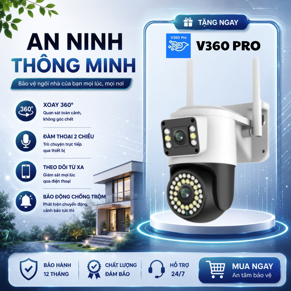 CAMERA V360PRO An Ninh Ngoài trời 36+6Led Ngoài Trời Đàm Thoại 2 Chiều Kết nối…