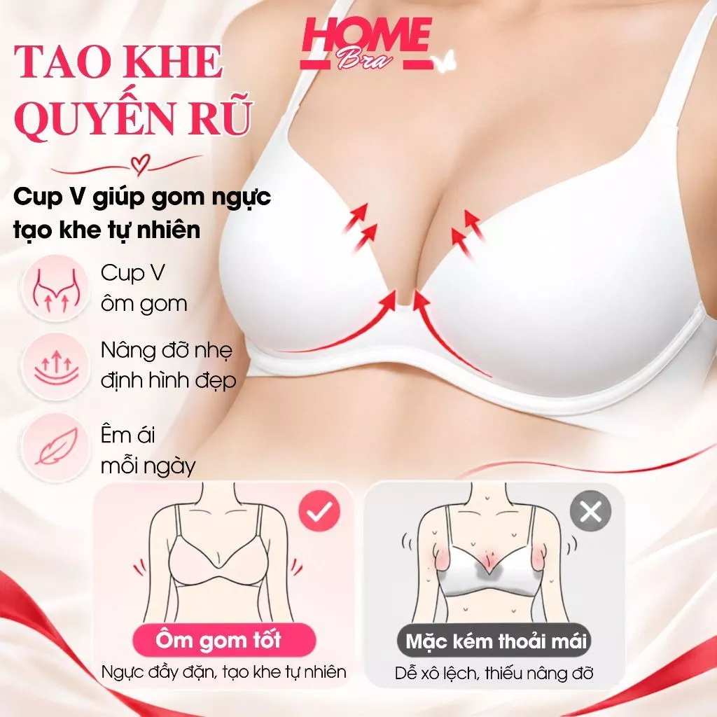 Áo ngực nữ su đúc mềm mại êm ái đệm mút mỏng ôm ngực kiểu dáng basic 2 nấc cài tiện lợi HOMBRA A239