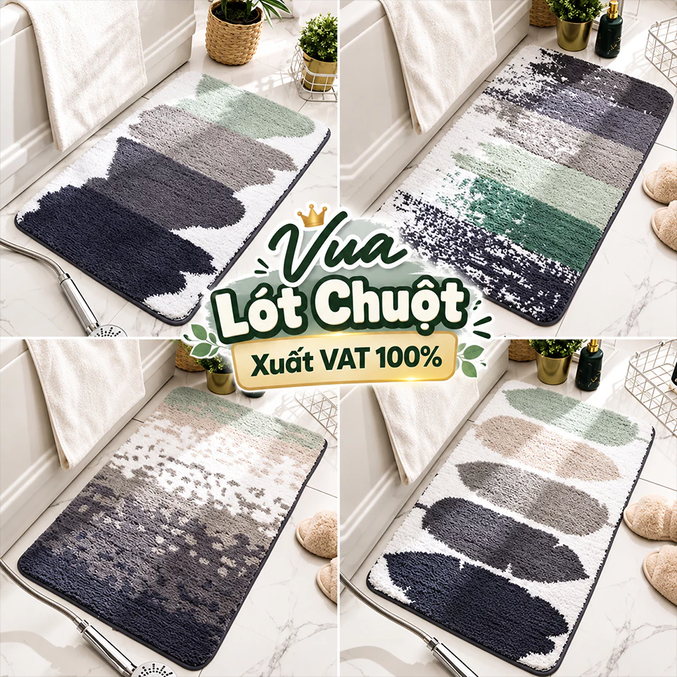 Thảm lau chân nhà tắm 60x40cm sợi cotton thấm nước chống trượt