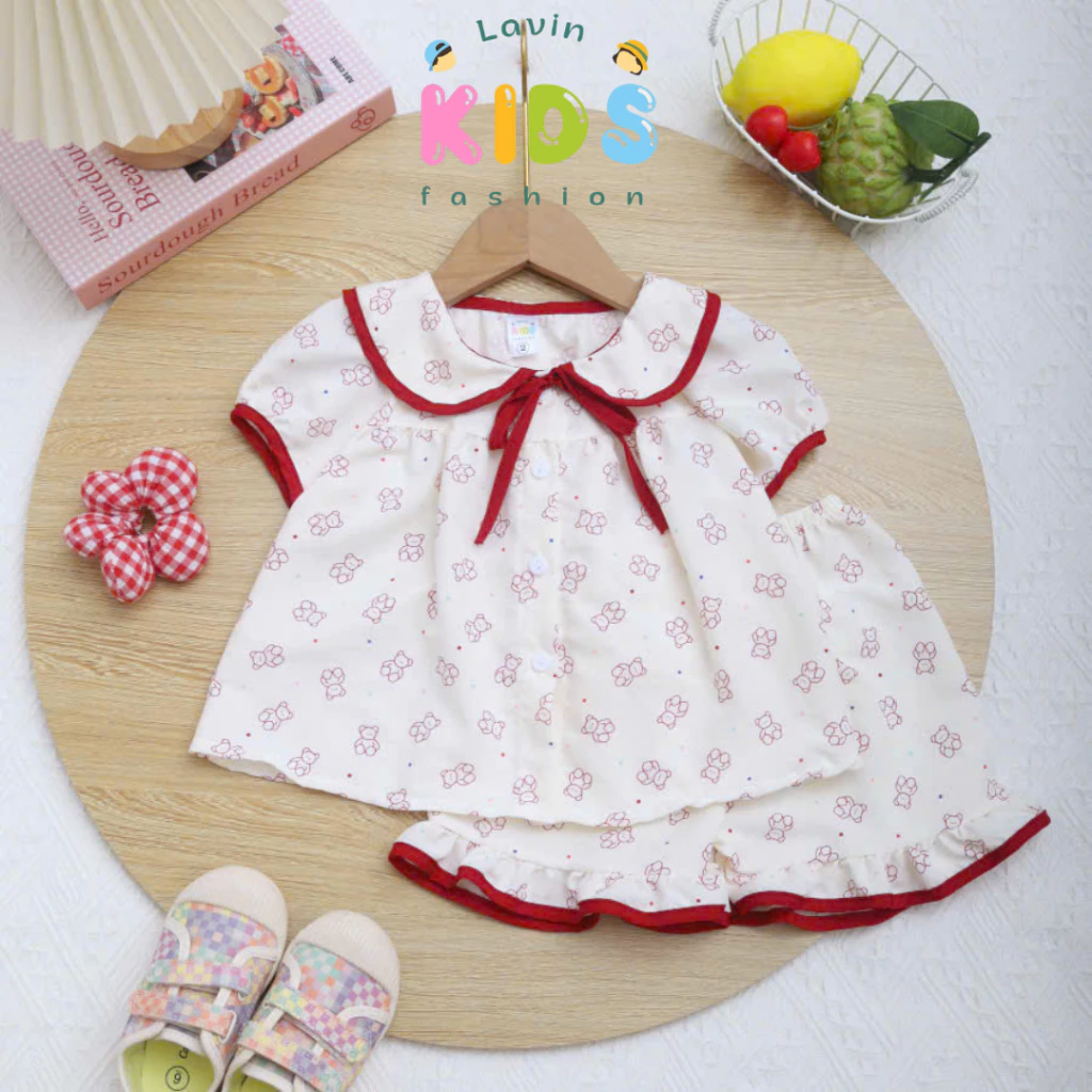 Bộ đùi cổ sen cotton Hàn mặc ở nhà cho bé xinh xắn, thoáng mát, mềm mại size 8-20kg - Lavin Kids