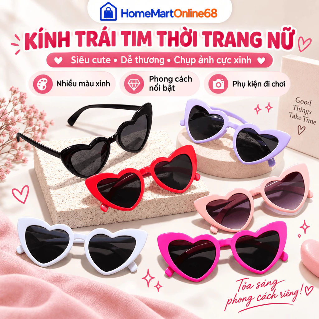 Kính Trái Tim Thời Trang Nữ Siêu Cute Dễ Thương Đi Chơi Dã Ngoại Chụp Ảnh Phong Cách Hàn Quốc | HomeMartOnline68