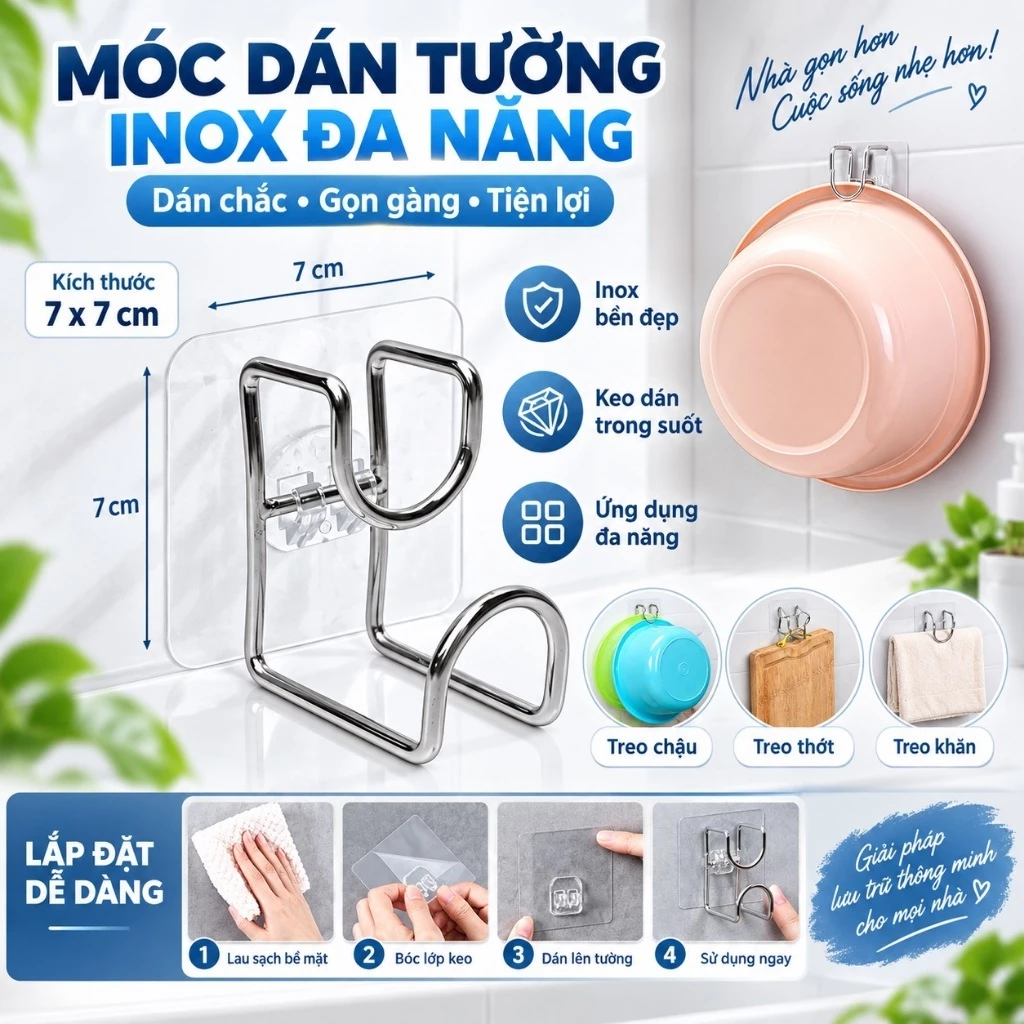 Móc Treo Chậu Móc Treo Đồ Dùng Nhà Bếp Móc Treo Đa Năng Nhà Tắm Dán Tường Chắc Chắn
