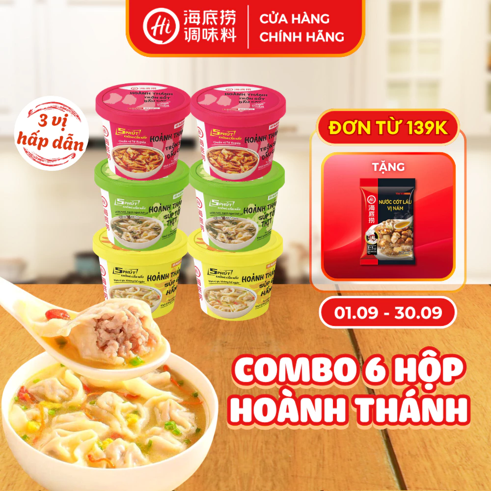Combo 6 Hộp Hoành Thánh Tươi Haidilao Nhân Ngon Vỏ Mỏng, Tiện Lợi Dễ Mang Theo