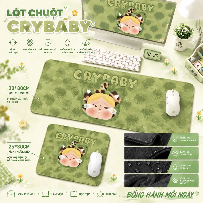 Tấm lót chuột Crybaby cute cho nữ, tấm lót chuột bàn phím cỡ lớn, họa tiết hoạt hình ngộ nghĩnh, bề mặt mịn