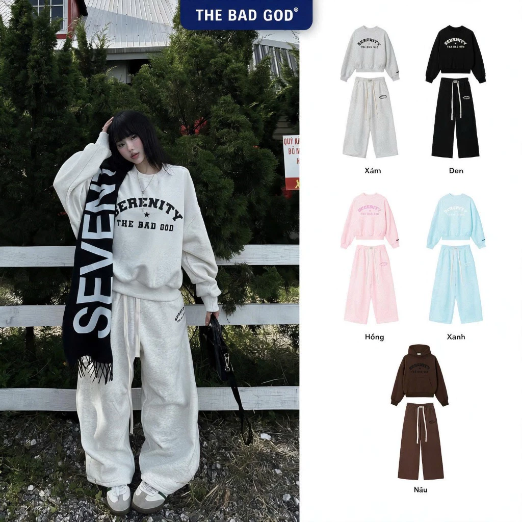 Set Bộ The Bad God Star Serenity Nữ Áo Sweater Quần Dài Unisex Form Rộng