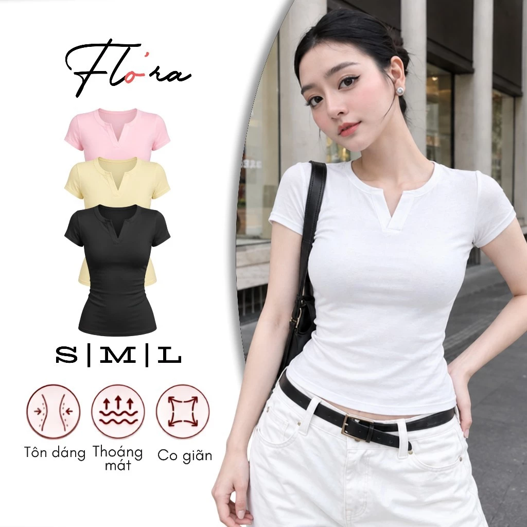 [MỞ BÁN] Áo Thun Nữ Ôm Body Cổ Trụ Tàu Tay Ngắn Basic Chất Borip Lụa DD43, Áo Co Giãn 4 Chiều, Mềm Mịn Flo'ra