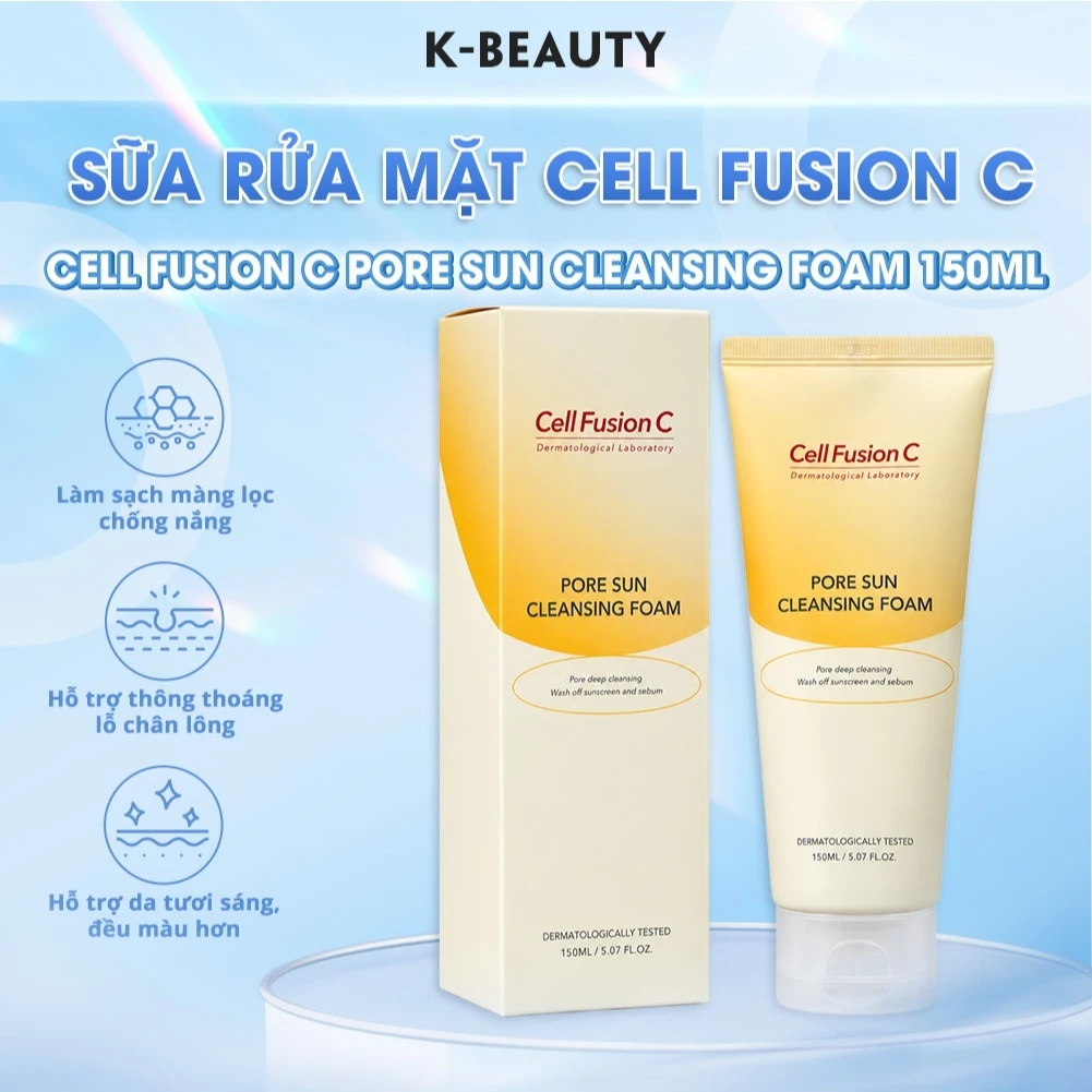 Sữa Rửa Mặt Cell Fusion C Pore Sun Cleansing Foam Làm Sạch Kem Chống Nắng, Bã Nhờn Và Lỗ Chân Lông 150ml.