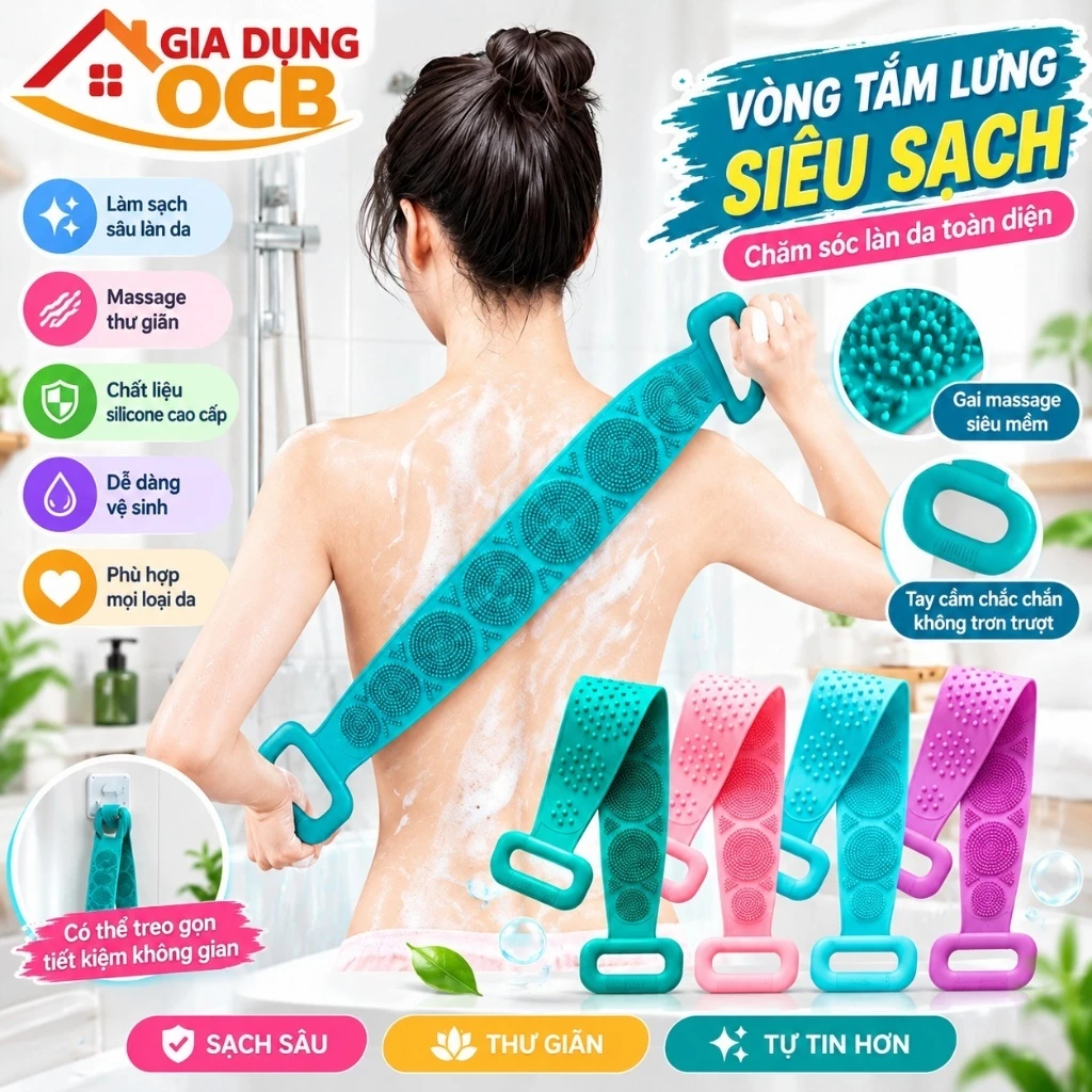 [ combo 3 chiếc ] Dây Chà Lưng 2 Mặt Silicon Đa Năng Làm Sạch Nhanh, Không Đau Rát