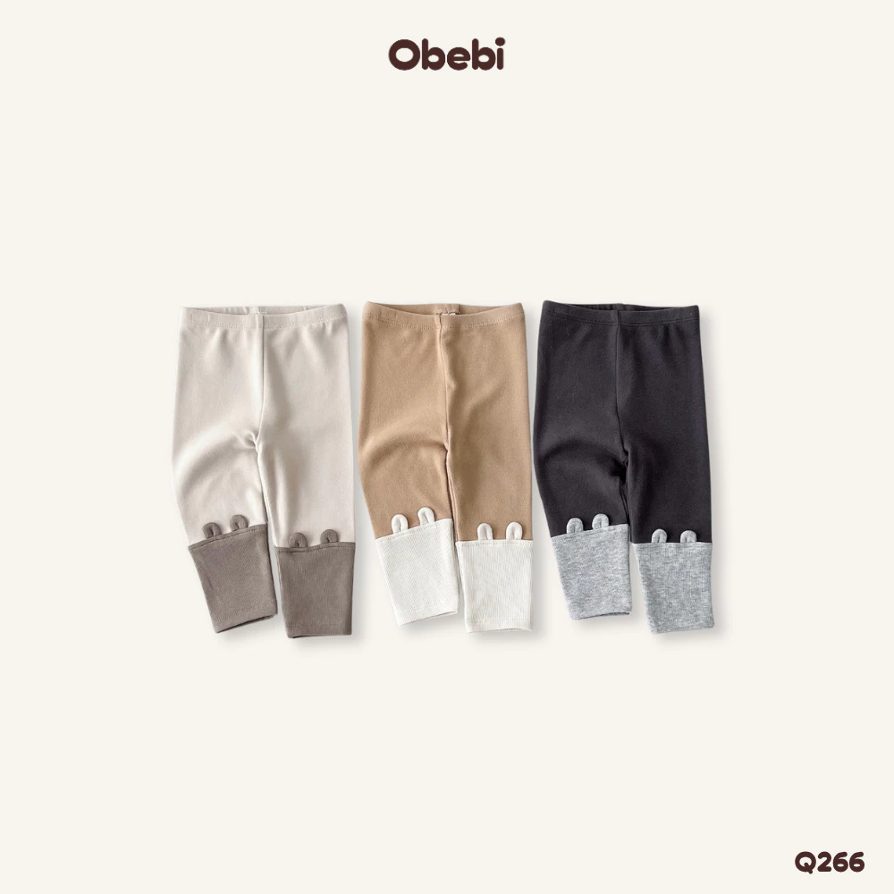 Quần Legging Co Giãn Tai Gấu Phối Màu Thời Trang Thu Đông Cho Bé Trai Bé Gái Obebi 6-23kg Q266
