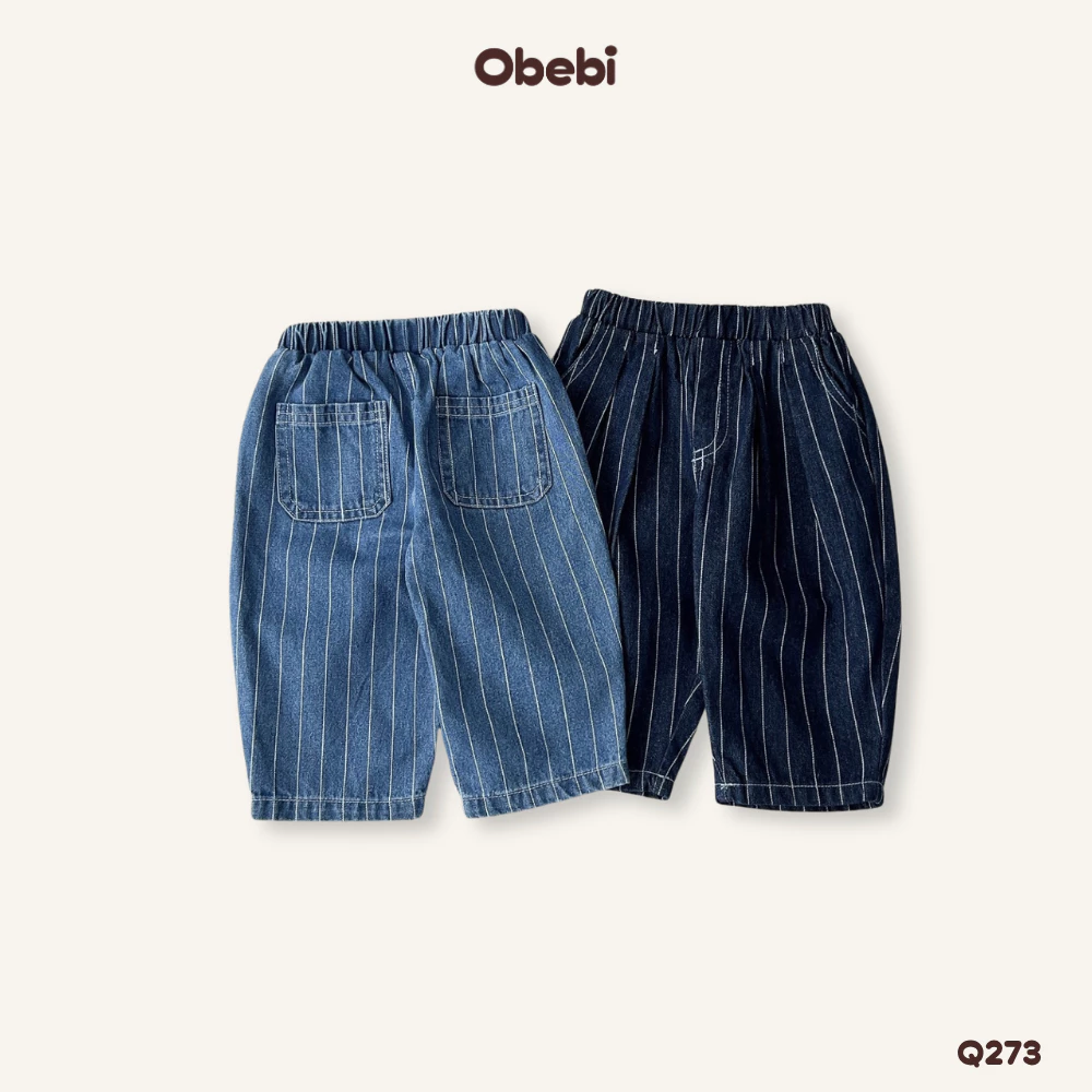 Quần Jean Kẻ Mặc Đi Học Đi Chơi Form Balloon Thời Trang Thu Đông Cho Bé Trai Bé Gái 9-23kg Obebi Q273