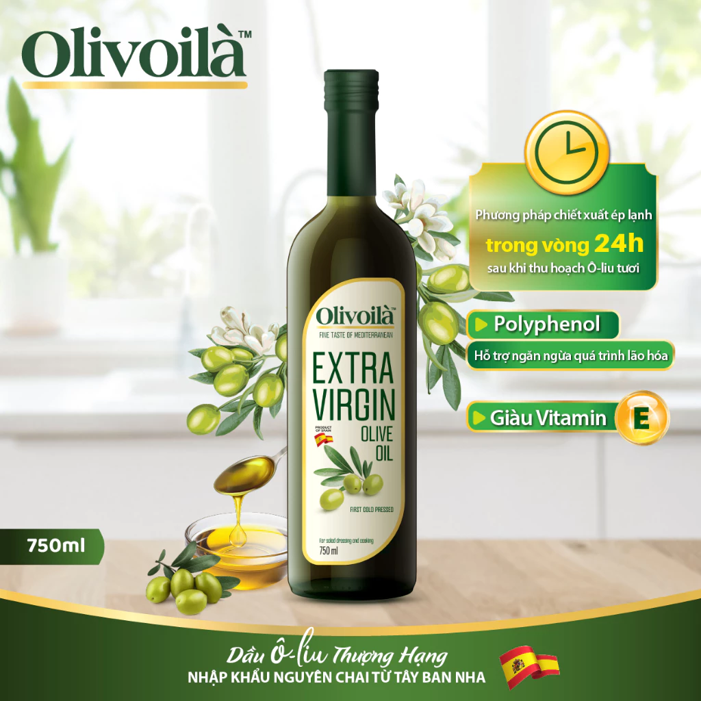 Dầu Ôliu Nguyên Chất Olivoilà Extra Virgin 750 ml