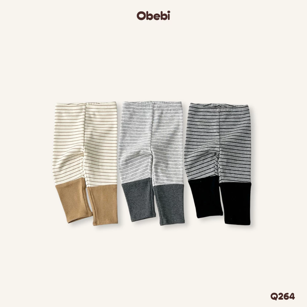 Quần Legging Kẻ Ngang Phối Gấu Vải Gân Thời Trang Thu Đông Cho Bé Trai Bé Gái Từ 6-23kg Obebi Q264