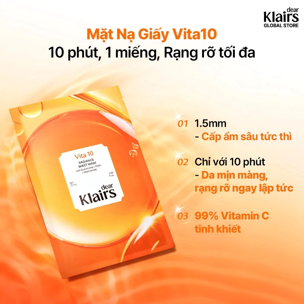 Mặt Nạ Giấy Làm Sáng và Cấp Ẩm Cho Da Vita 10 Radiance Sheet Mask 25ml [FS]