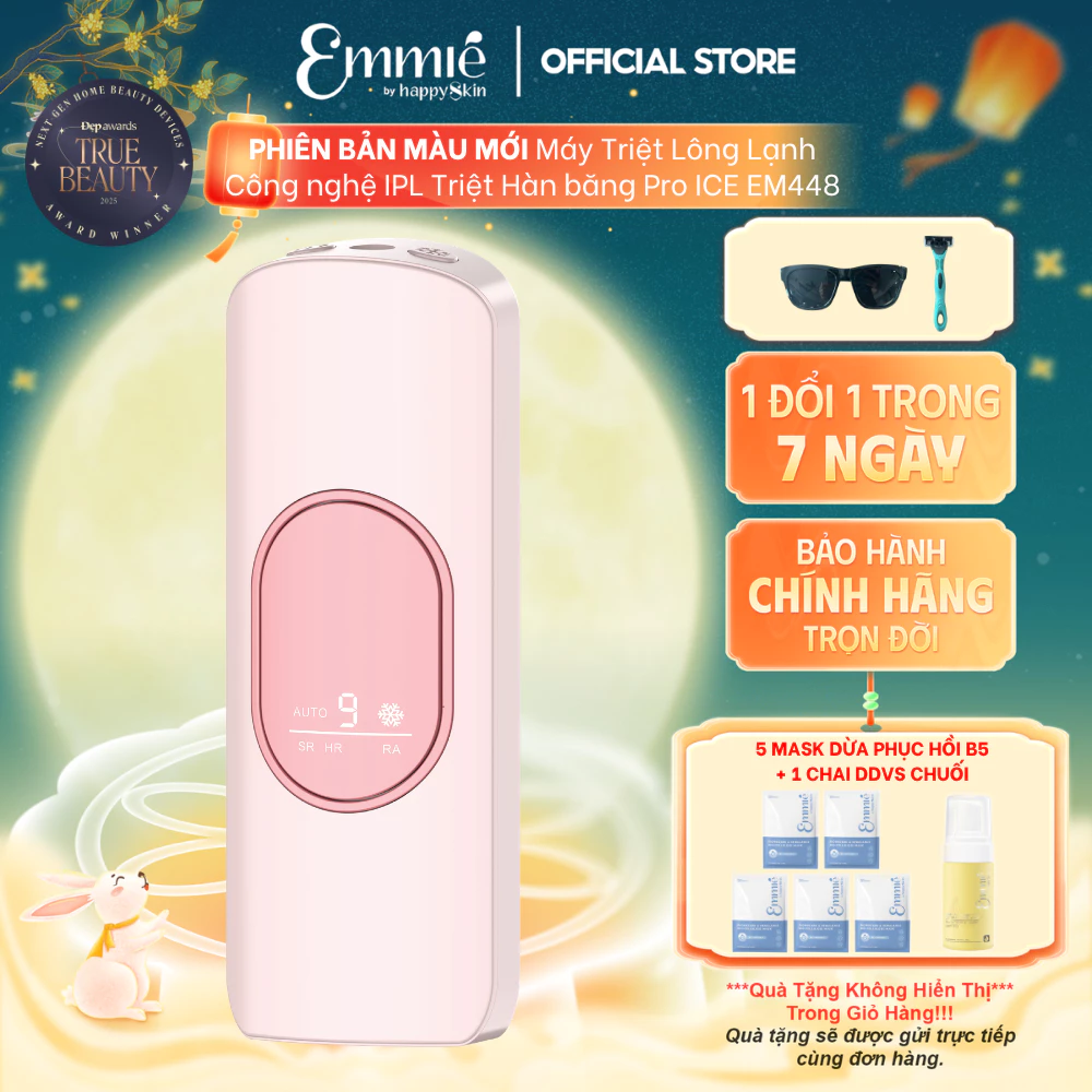 MÀU GIỚI HẠN Máy triệt lông IPL Emmie Pro ICE EM448 Công Nghệ Hàn Băng Hỗ Trợ Chăm Sóc Da Tặng 5 Mask Dừa + 1 DDVS Chuối