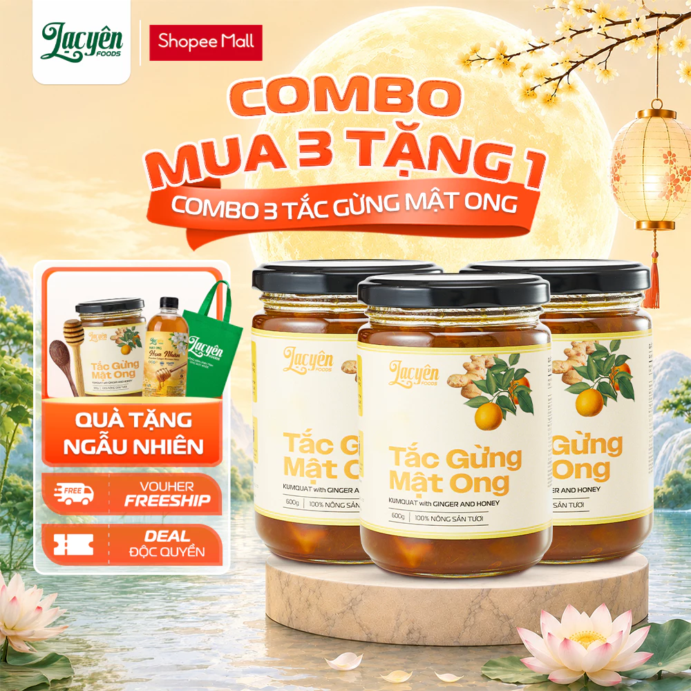 Combo 3 Hũ Tắc Gừng Mật Ong Lạc Yên Foods Kèm Quà Tặng