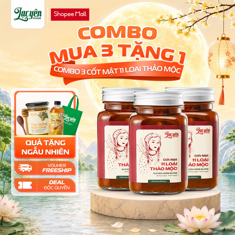 Combo 3 Hũ Cốt Mật 11 Loại Thảo Mộc Lạc Yên Foods 900gr  Tặng Kèm 1 Hũ Tắc Gừng 450gr