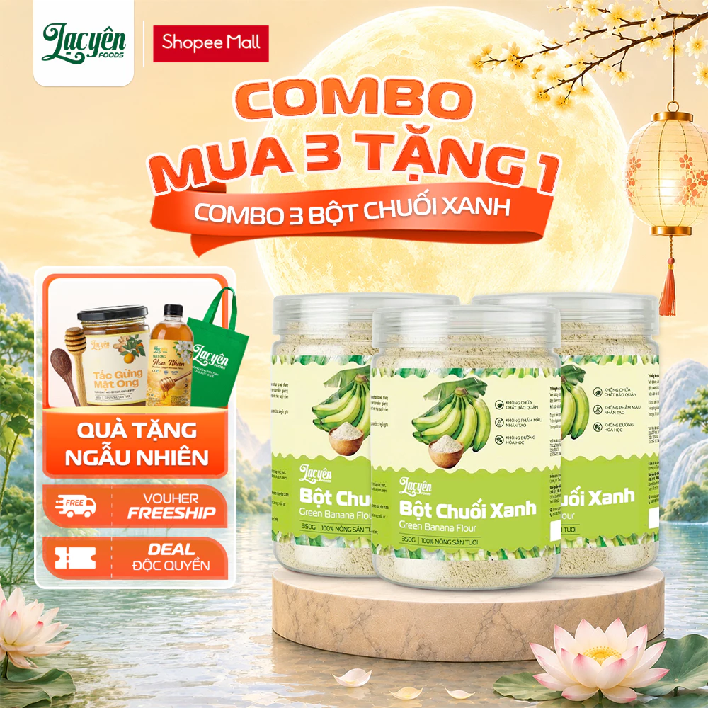 Combo 3 Hũ Bột Chuối Xanh Lạc Yên Foods 500gr Kèm Quà Tặng