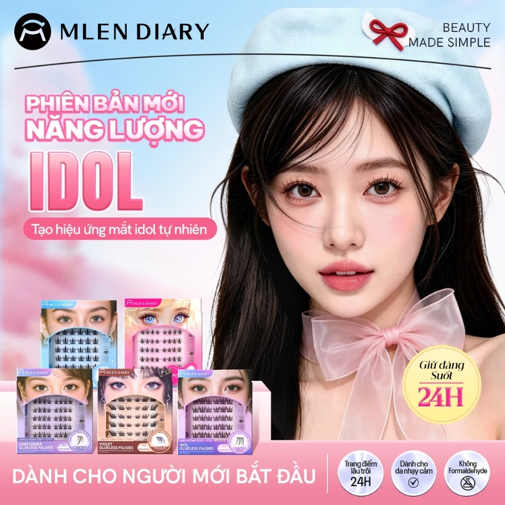 MLEN DIARY Mi Giả Sẵn Keo Lông Mi Giả Tự Dính Mi Cụm Có Sẵn Keo Mềm Mại Tự Nhiên Dáng Mi Tự Nhiên Bst Các Loài Hoa