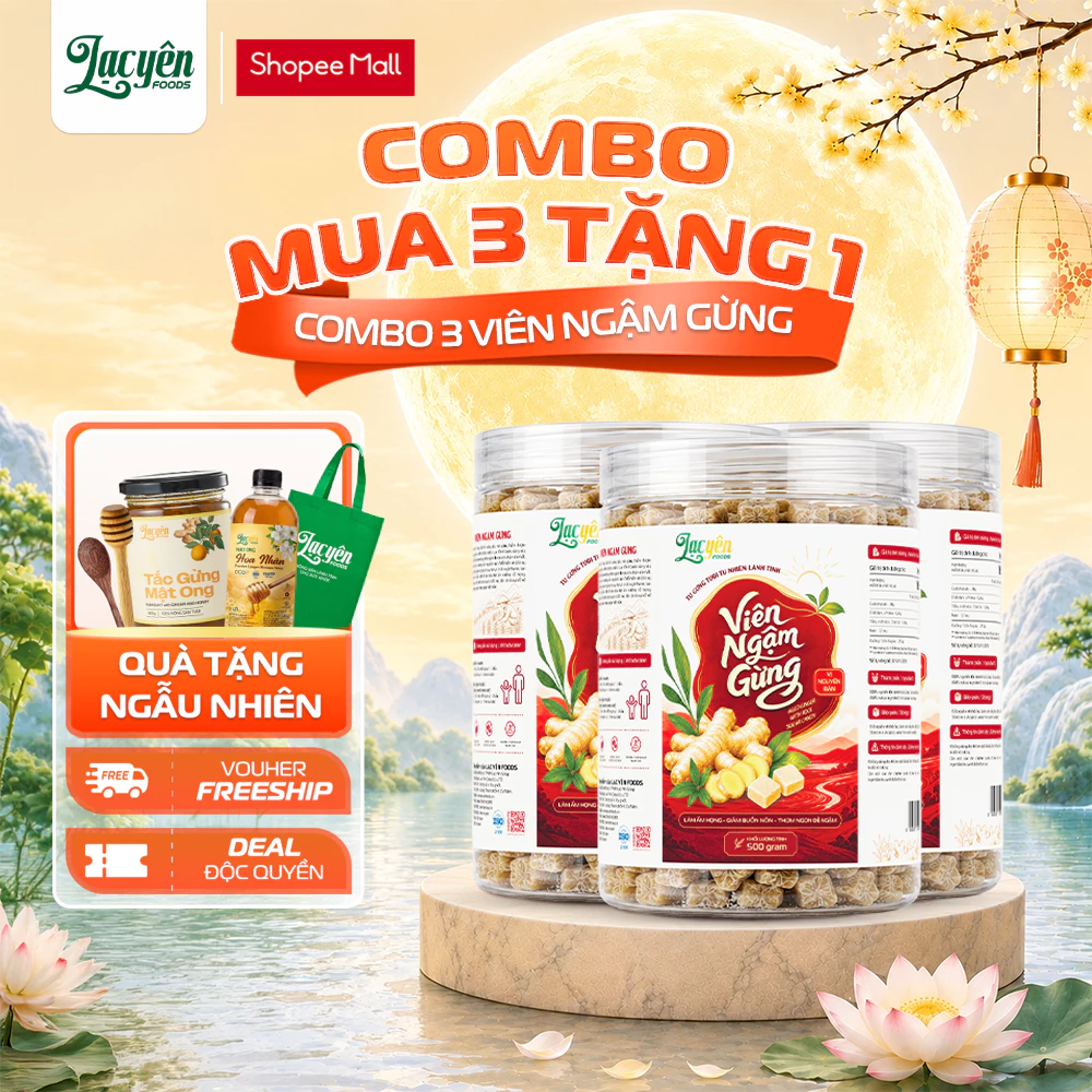 Combo 3 Hũ Viên Ngậm Gừng Lạc Yên Foods- Thơm Gừng Ấm Họng