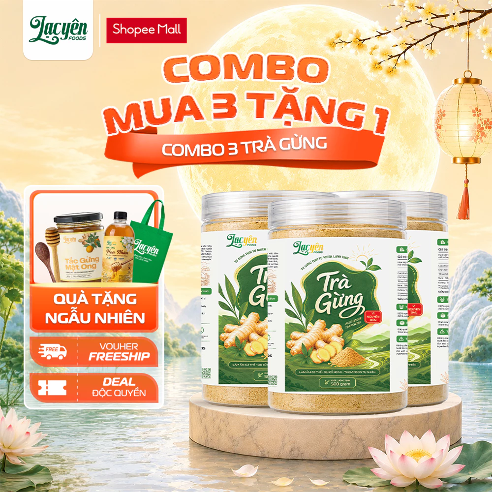 Combo 3 Hũ Trà Gừng Lạc Yên Foods Kèm Quà Tặng Túi Vải Hoặc Tắc Gừng