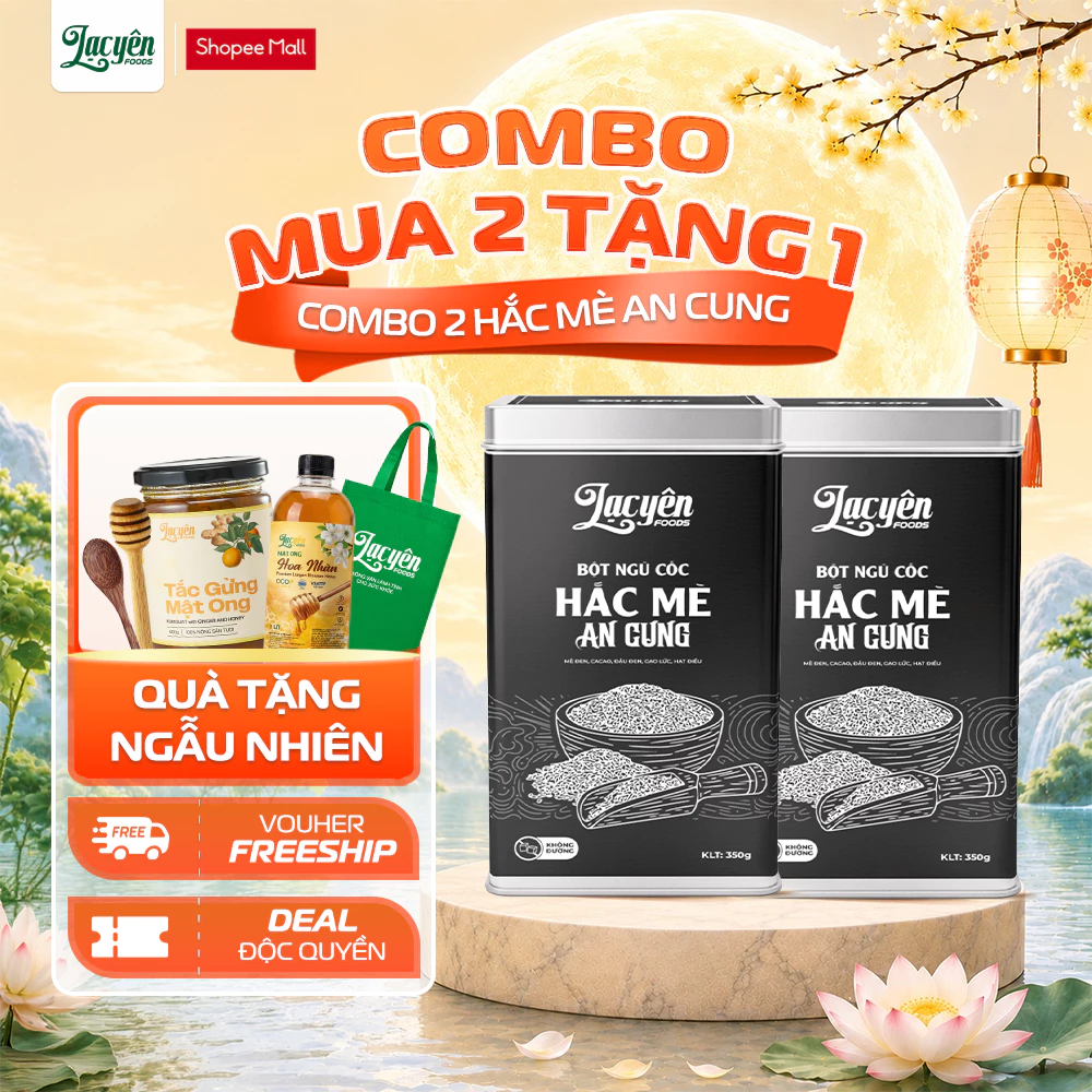 Combo 2 Hũ Hắc Mè An Cung Lạc Yên Foods - 2 Hũ 350gr Tặng Muỗng Gỗ