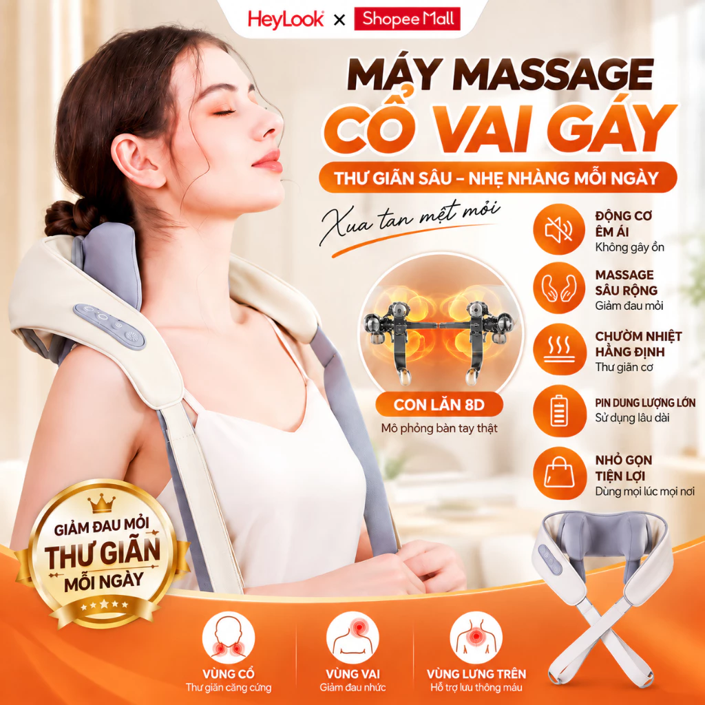 Máy Massage Cổ Vai Gáy 6D Đa Năng, Hỗ Trợ Giảm Đau Mỏi Giãn Cơ Sâu Cho Dân Văn Phòng, Người Lớn Tuổi