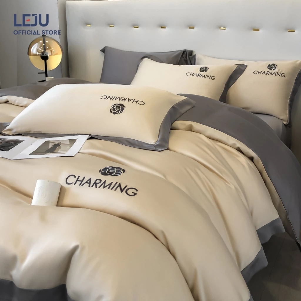 Bộ Chăn Ga Gối 4 Món Lụa Giặt Nước HOME LEJU Cao Cấp Combo Bốn Món Chăn Gối Mùa Hè Vỏ Chăn Gối Mềm Mại