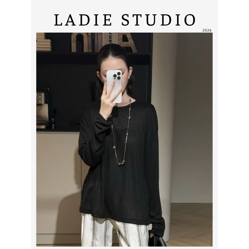 [LADIE STUDIO] Áo Thun Bo Cổ Tay Dài Chất Thun Boa Mềm Mịn, AO118