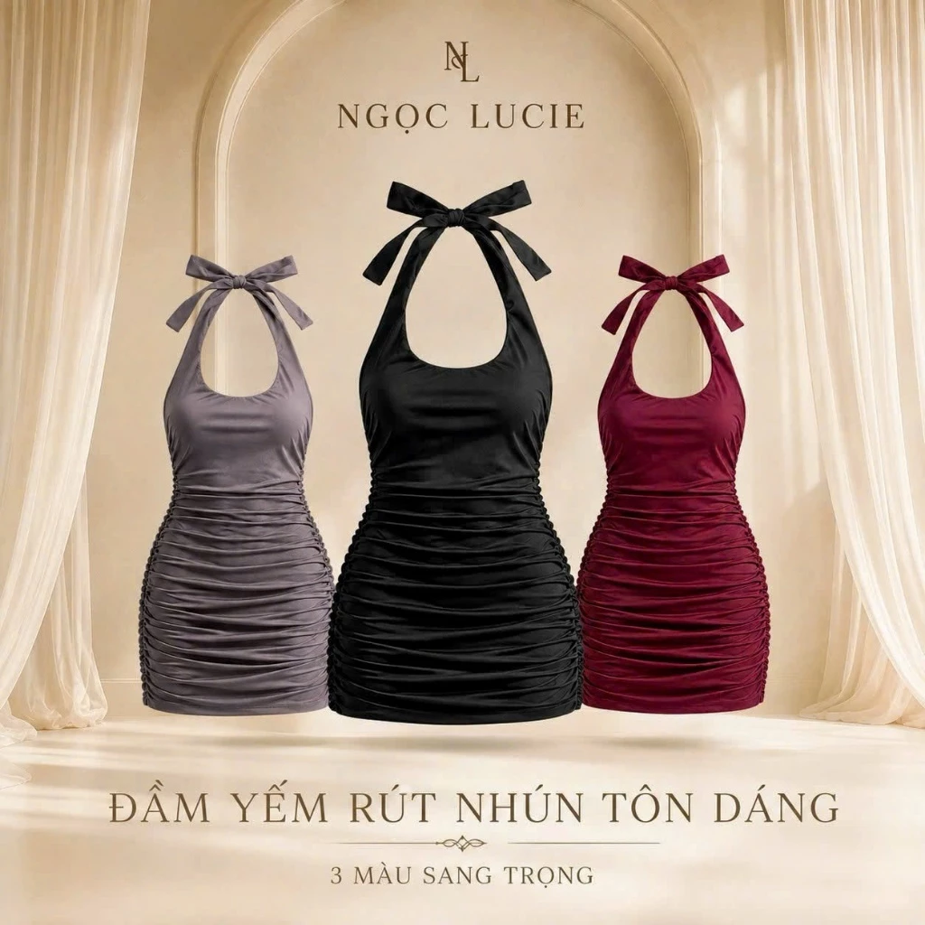 D1121 - Đầm Yếm Rút Nhún Tôn Dáng Ôm Body Ngọc Lucie