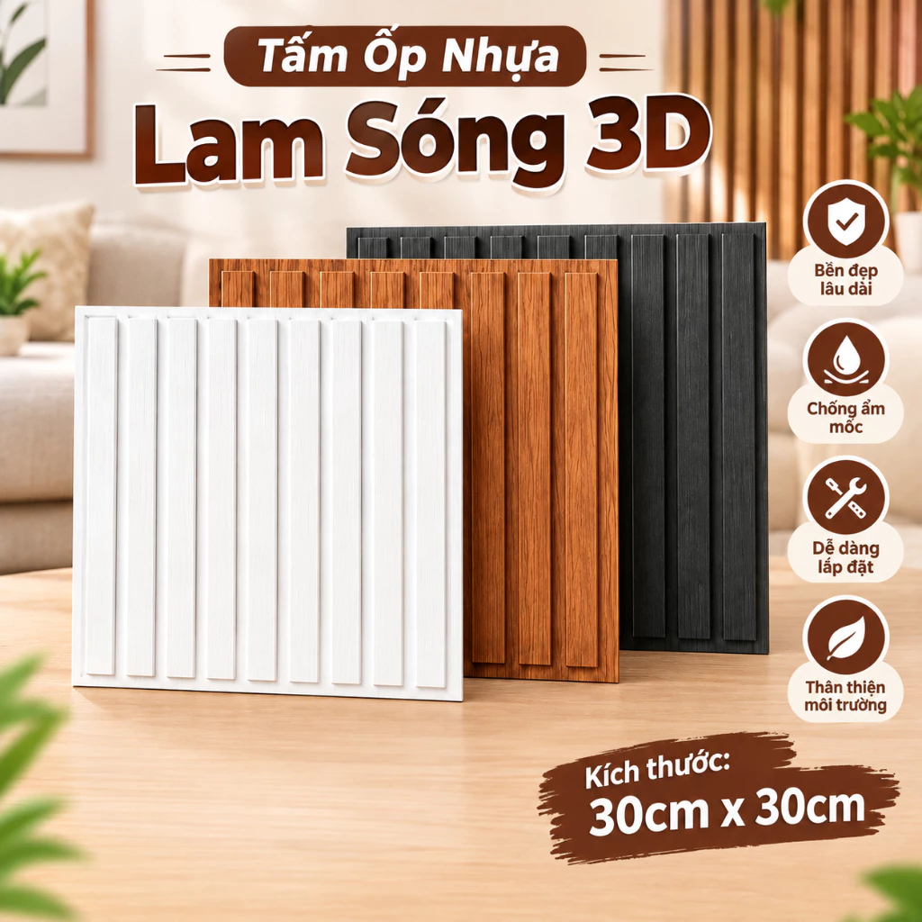 Tấm Ốp Nhựa Lam Sóng 3D Cao Cấp Decor Góc Setup, Phòng khách,Phòng ngủ