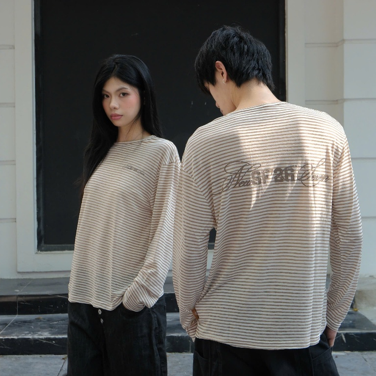 Áo Thun Dài Tay Co Giãn Kẻ Sọc Ngang NEWSEVEN Relaxed Longsleeve ADT.550