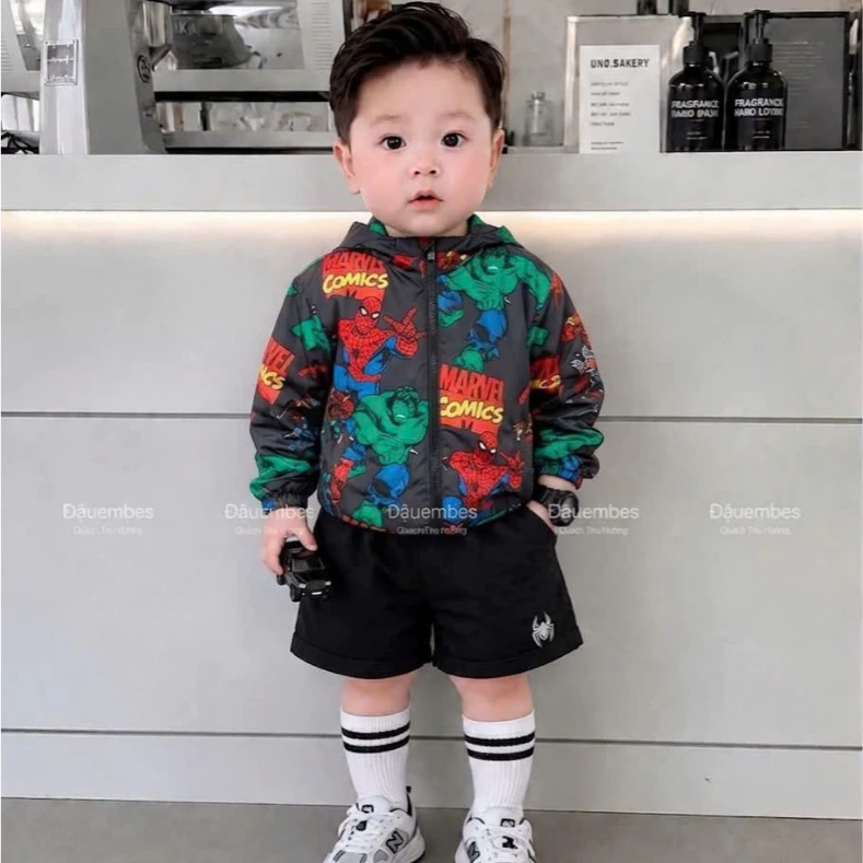 Áo khoác gió bé trai siêu anh hùng, áo gió trẻ em 2 lớp dày dặn mặc thu đông [9-24kg]
