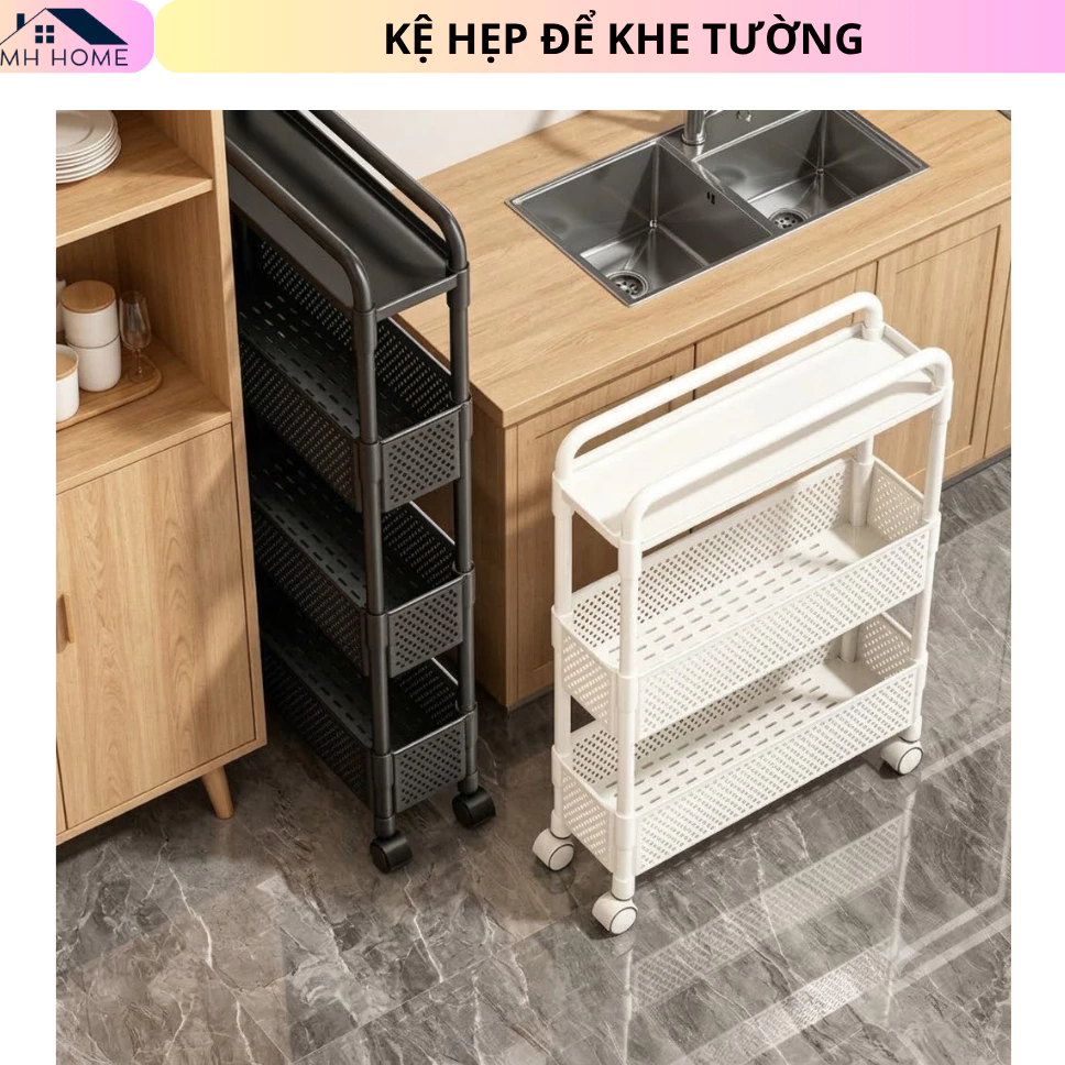 Kệ Để Đồ Khe Hẹp Nhiều Tầng Đa Năng Có Bánh Xe Xoay 360°, Kệ Đựng Đồ Tiết Kiệm Không Gian, Kệ Nhà Bếp, Phòng Tắm..