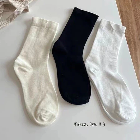 Tất Nữ Cổ Cao DENIMO Phong Cách Hàn Quốc Ulzzang, Vớ Nam Nữ Trơn Basic Chất Cotton Thoáng Mát
