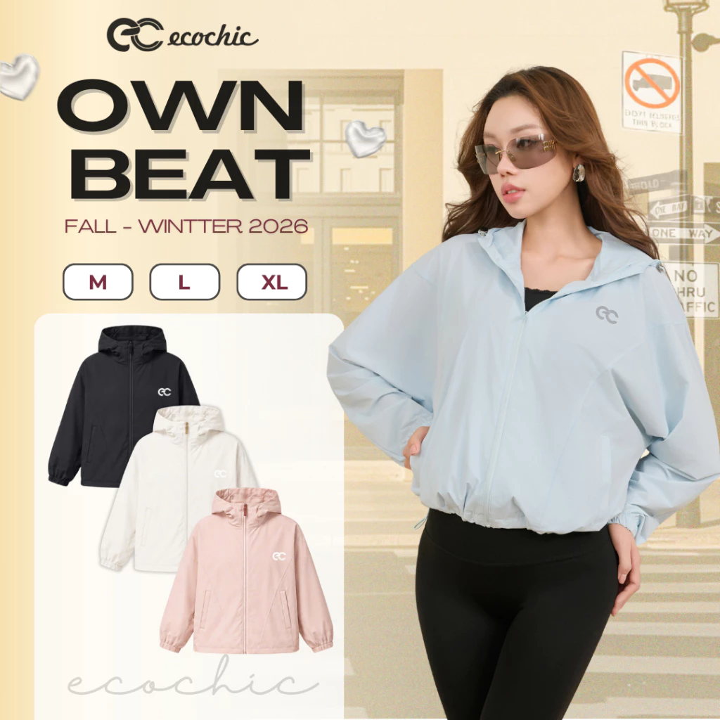 Áo Khoác Gió ECOCHIC B259 Áo Form Rộng Kèm Mũ Logo Phản Quang Unisex Nam Nữ Chất Liệu Cao Cấp Mềm Mịn