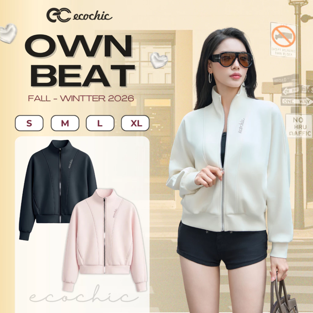 Áo Khoác Bomber Unisex ECOCHIC B258 Áo Cổ Cao Khoá Kéo Kim Loại Logo Thêu Chất Liệu Nỉ Cao Cấp Chính Hãng